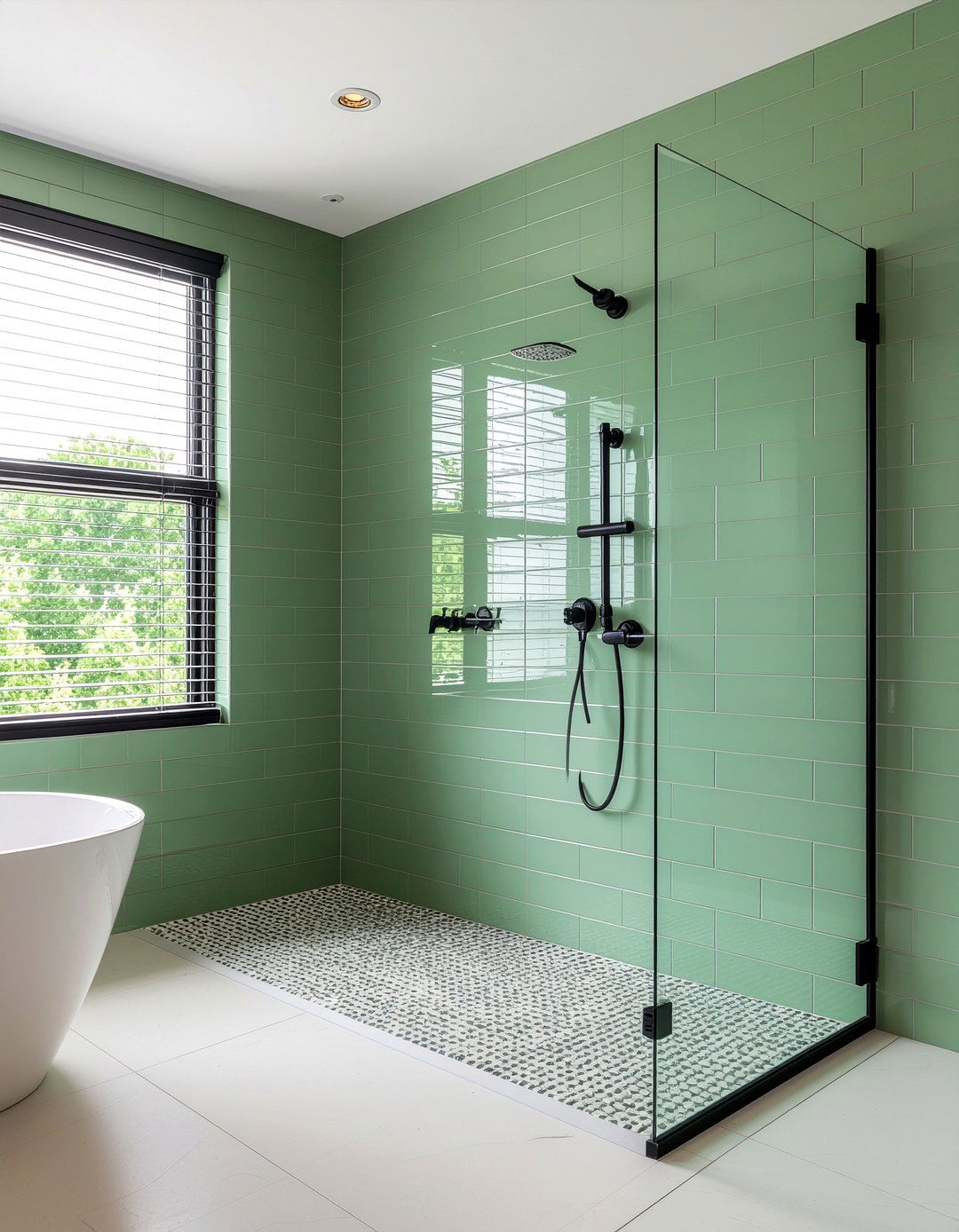 Green subway tile bathroom - 30 cool green bathroom ideas
