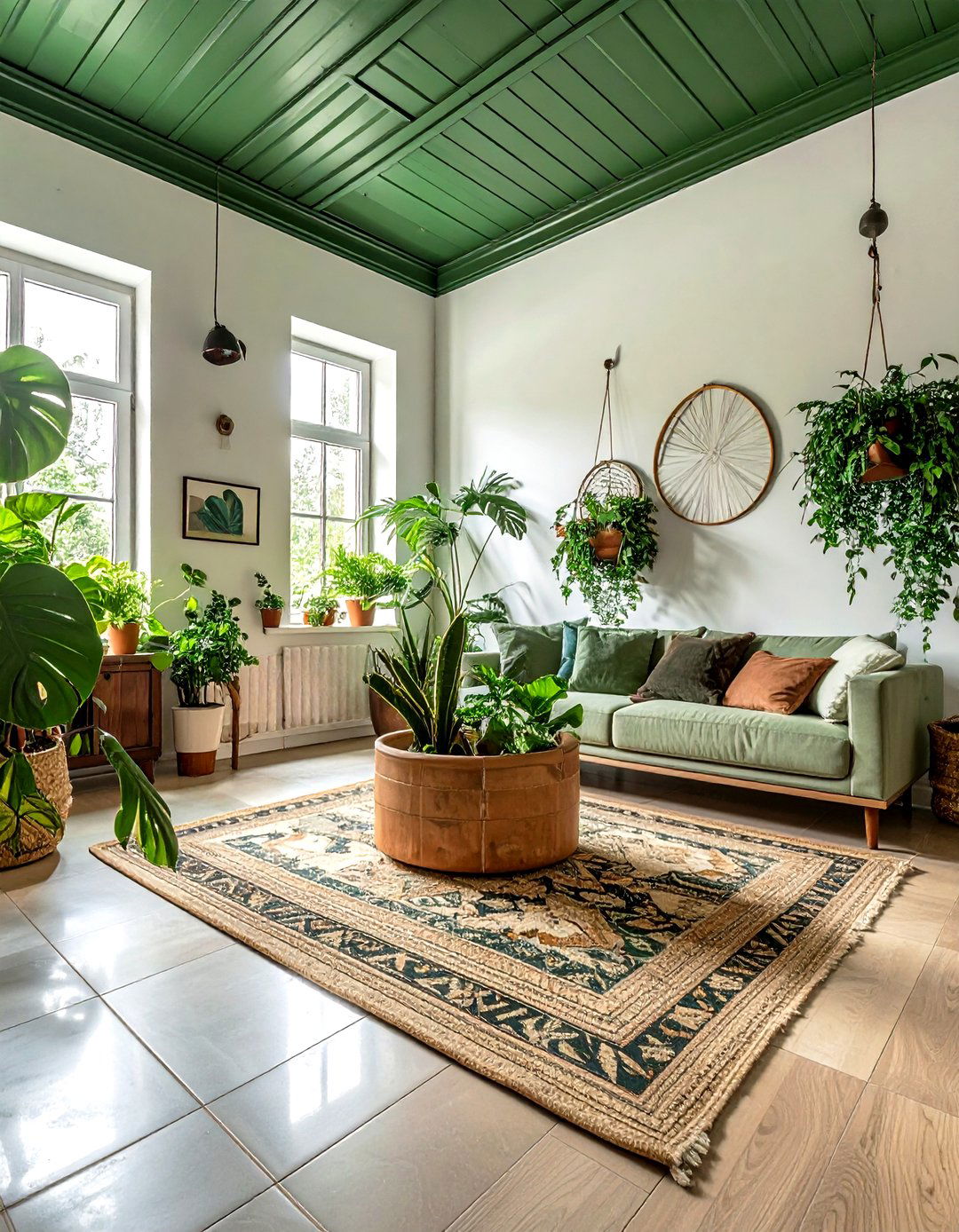 Green tin ceiling - 30 living room tin ceiling ideas