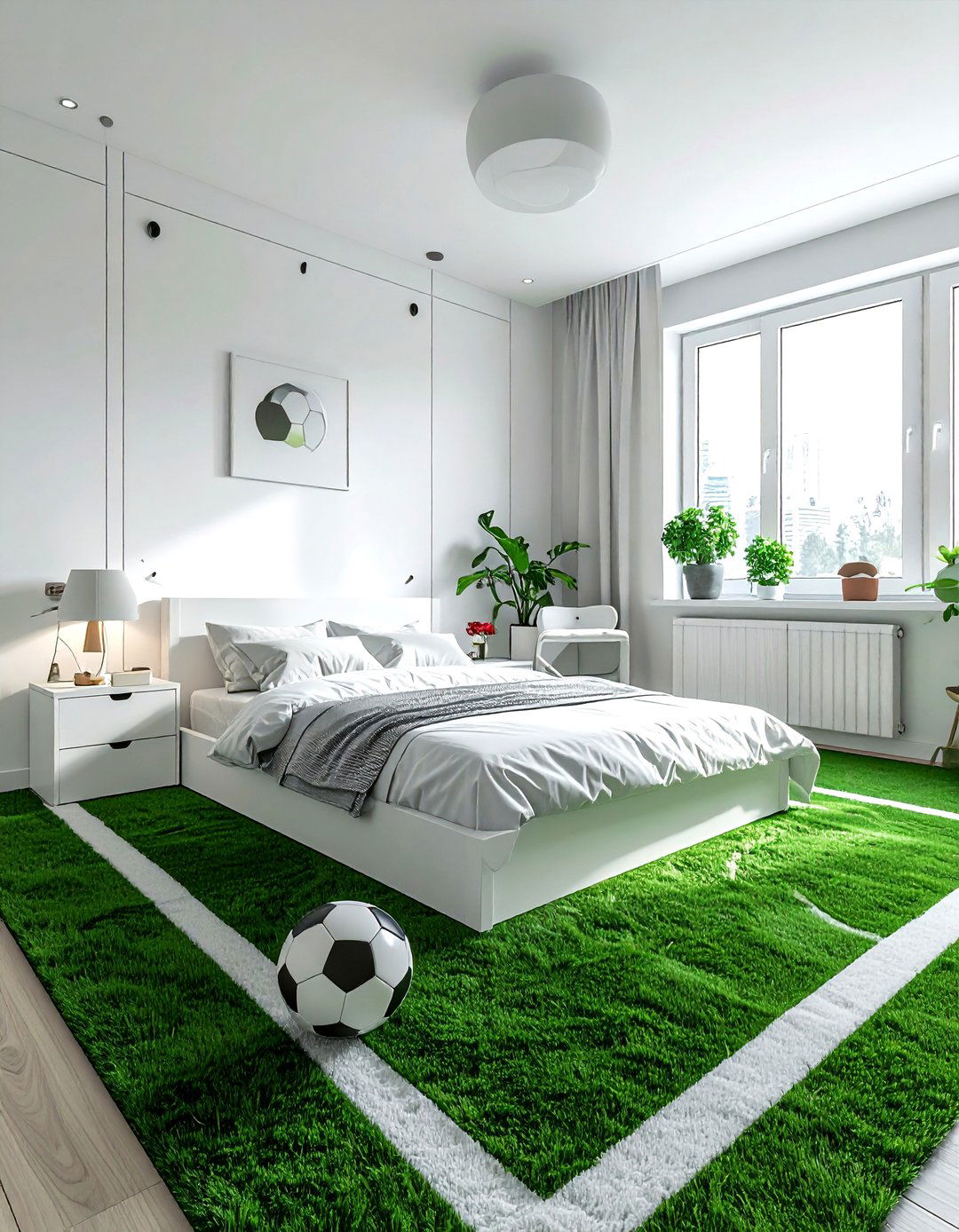 Green turf floor soccer bedroom - 30 soccer bedroom ideas