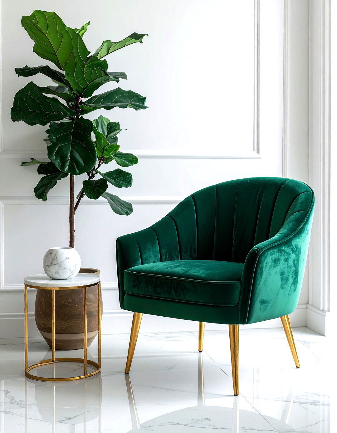 Green velvet chair - 30 decor glow-up ideas