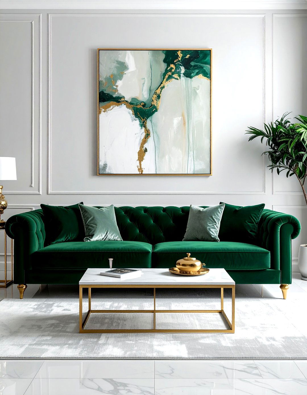 Green velvet sofa - 30 high-end decor ideas