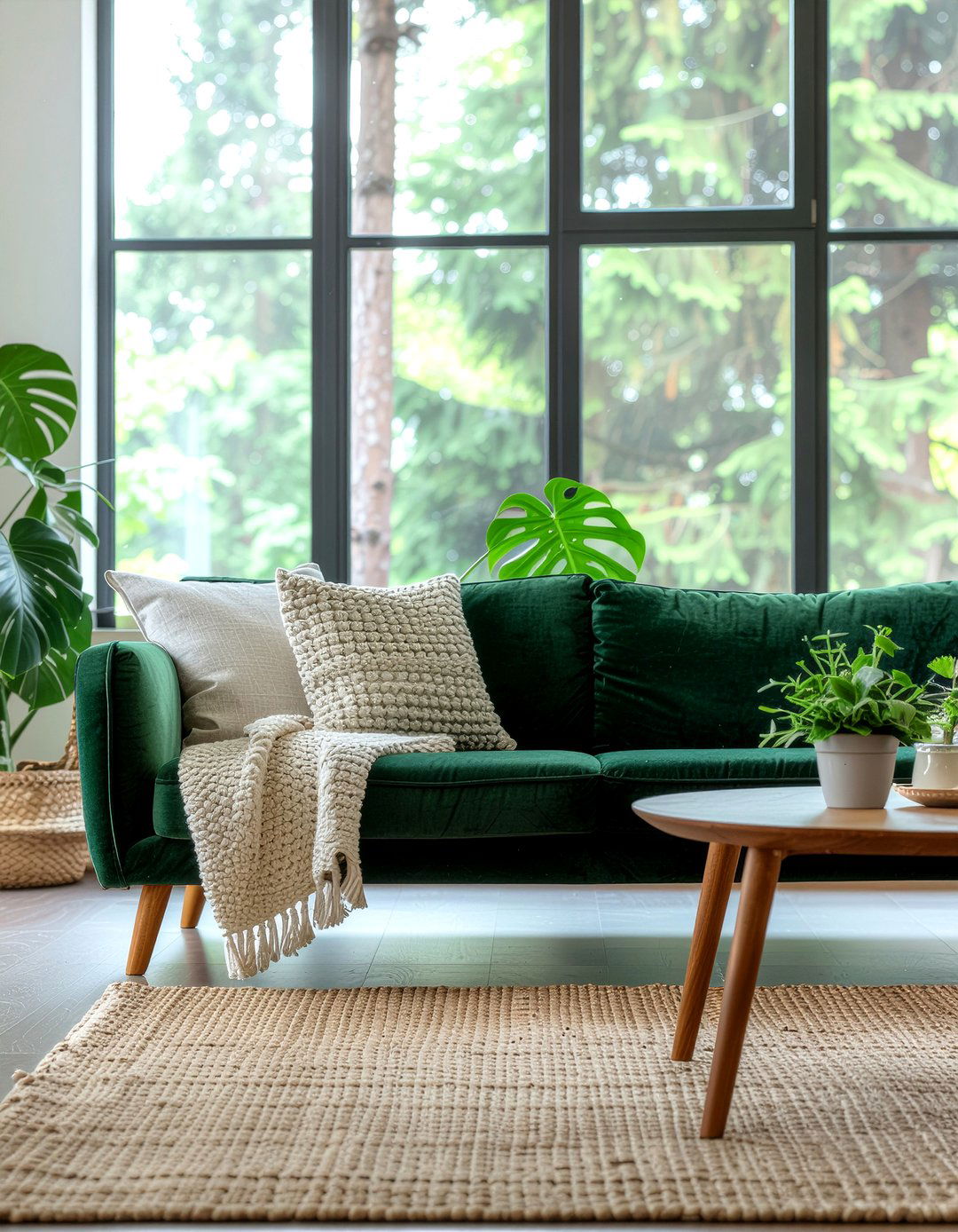 Green velvet sofa - 30 velvet living room ideas