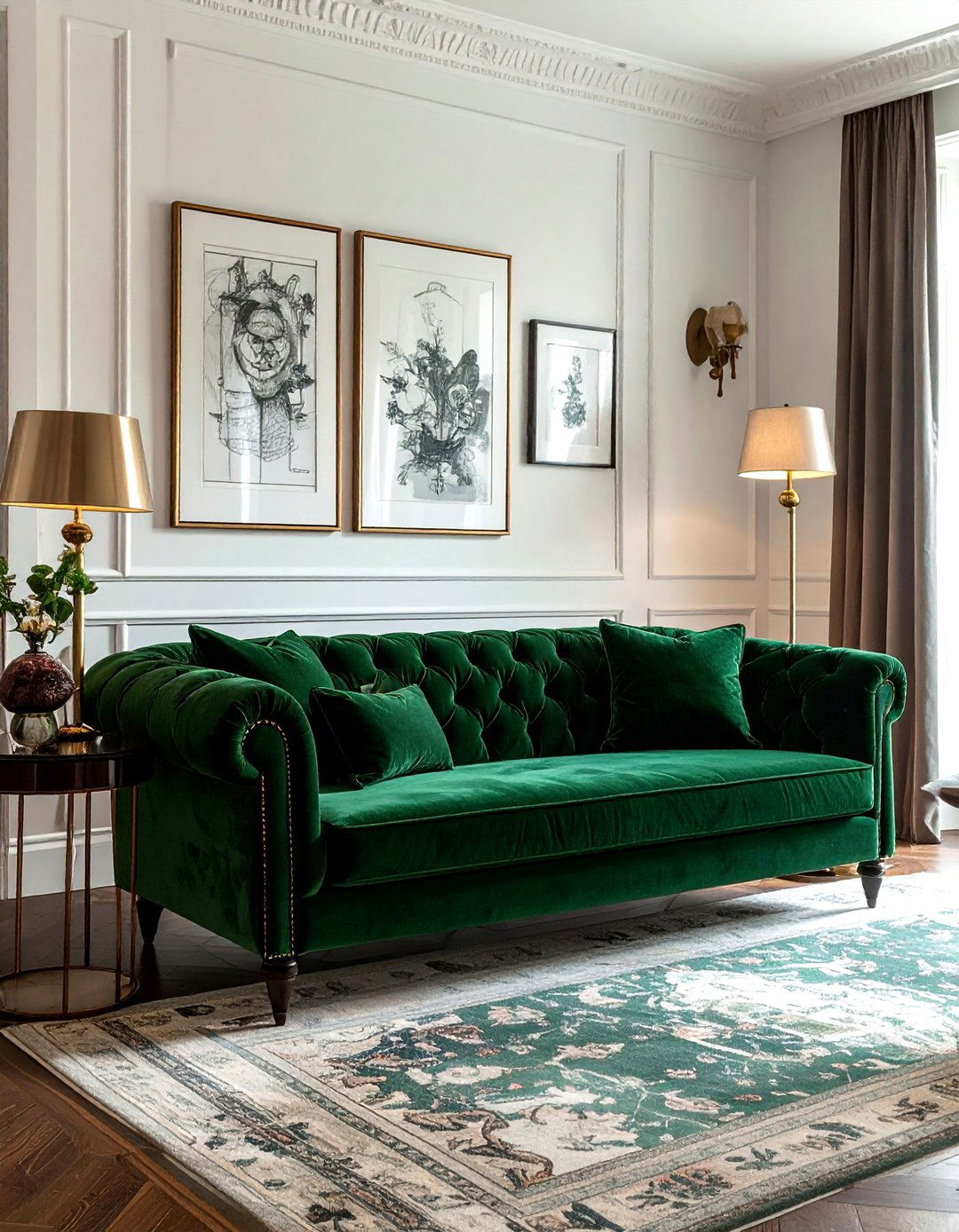 Green velvet track arm sofa - 30 living room track arm sofa ideas