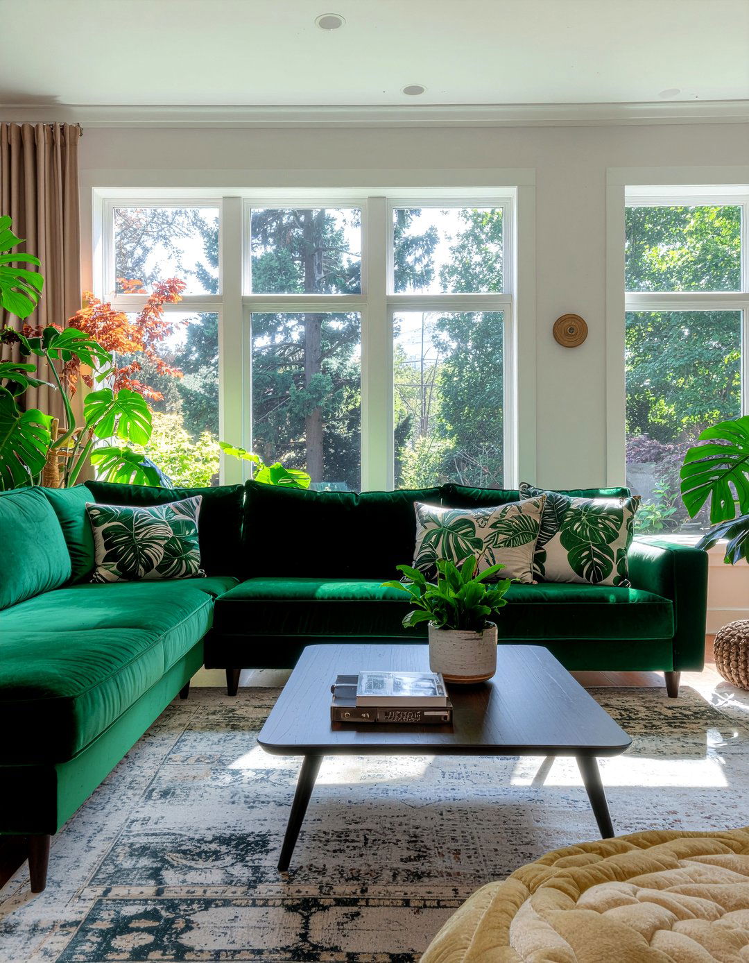 Green velvet u shaped couch - 30 U-shaped sofa living room ideas