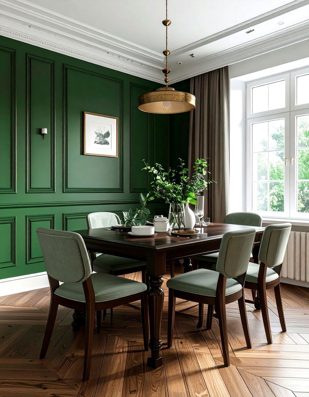 Green wainscoting dining room - 30 green dining room decor ideas