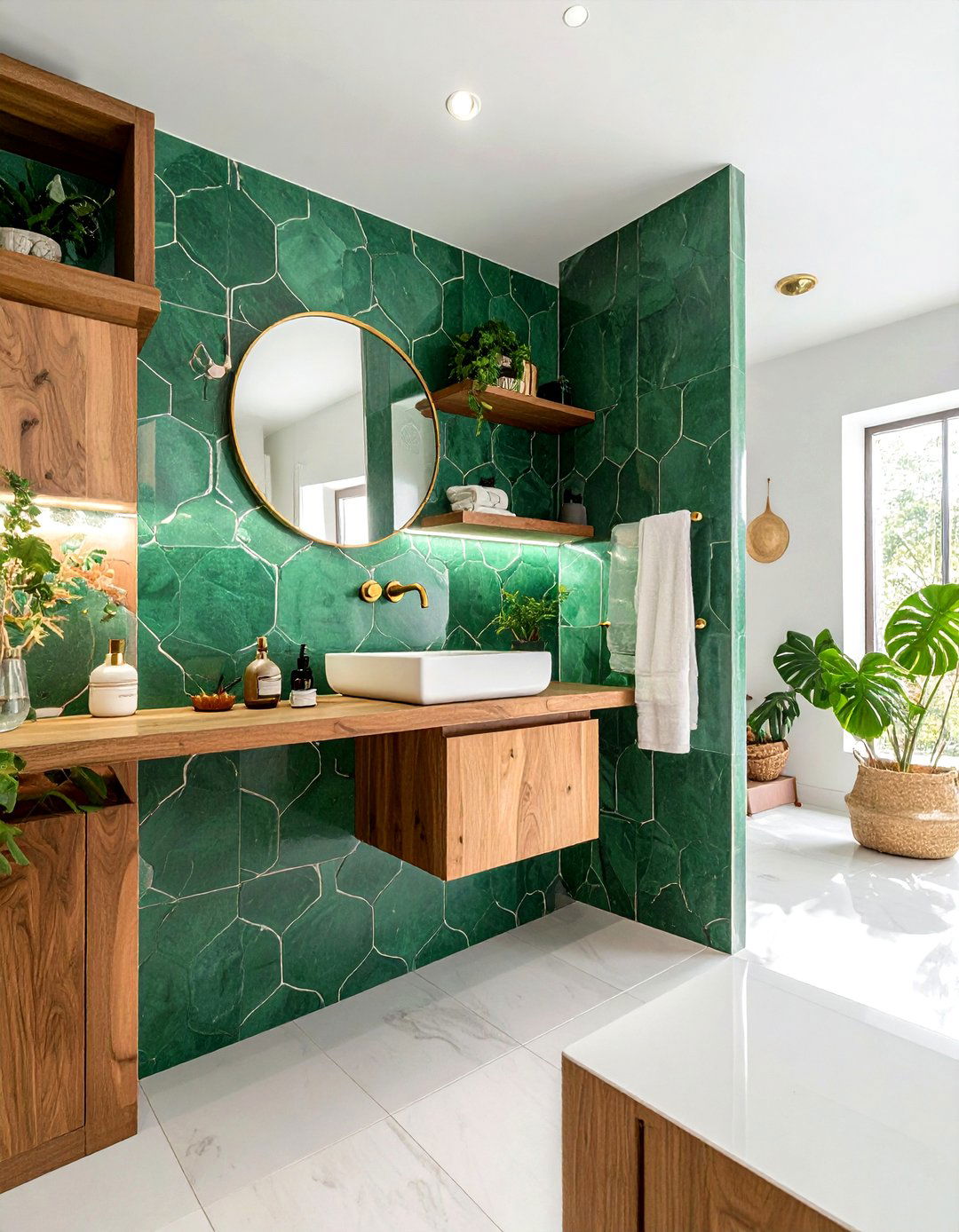 Green zellige tile - 30 bathroom wall tile ideas