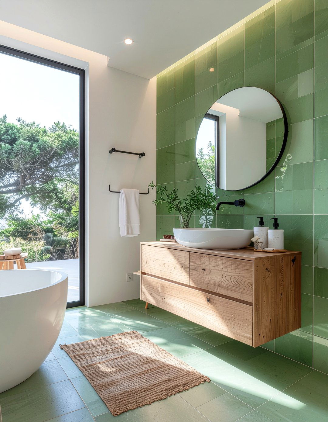 Green zellige tile bathroom - 30 cool green bathroom ideas