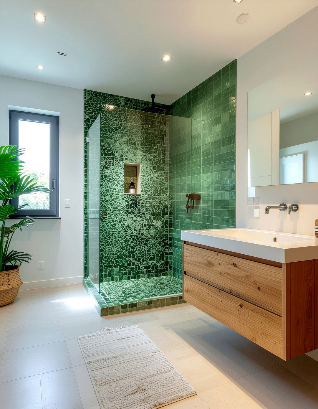 Green zellige tile bathroom - 30 bathroom feature wall ideas