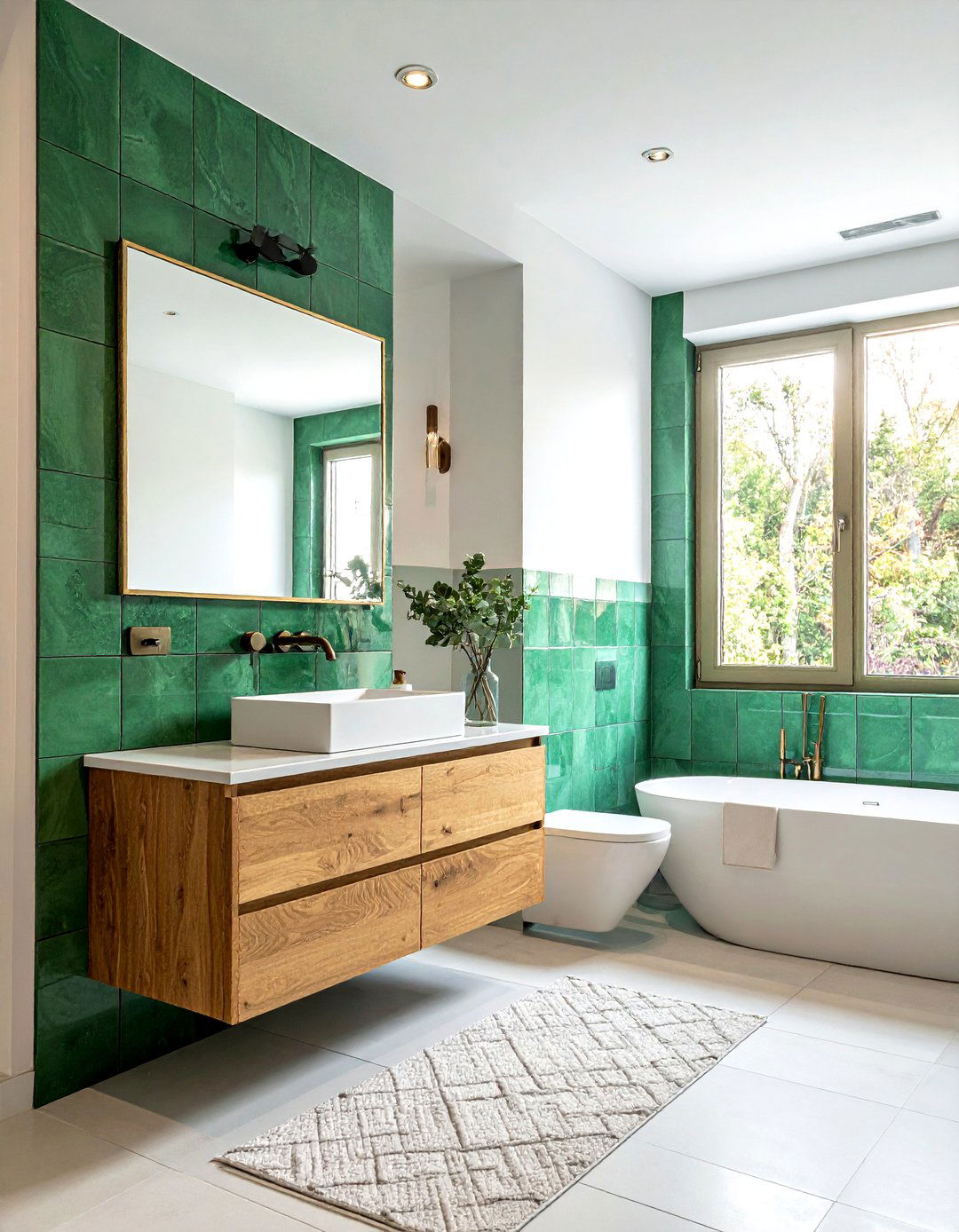 Green zellige tile walls - 30 small tile bathroom ideas