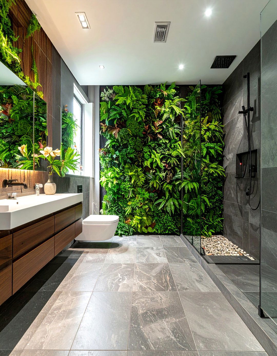 Greenery bathroom wall - 30 boho bathroom ideas