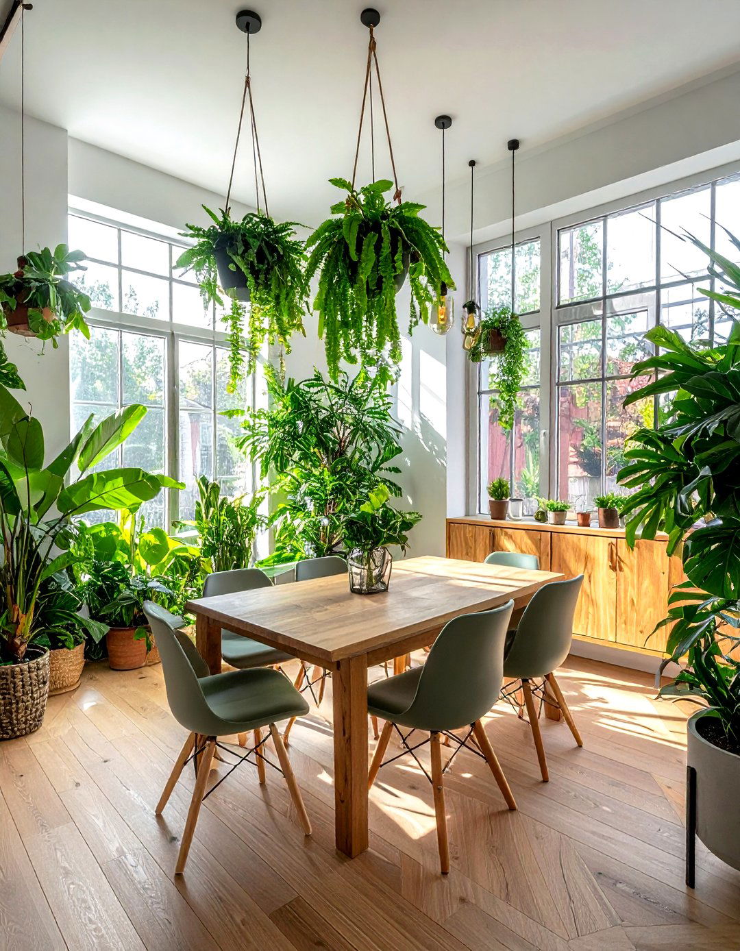 Greenery in loft dining - 30 loft dining room ideas