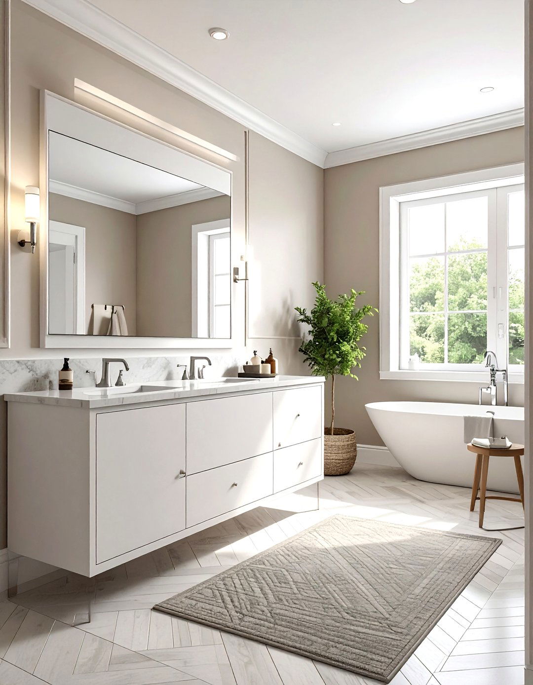 Greige and white bathroom - 30 two-tone bathroom ideas