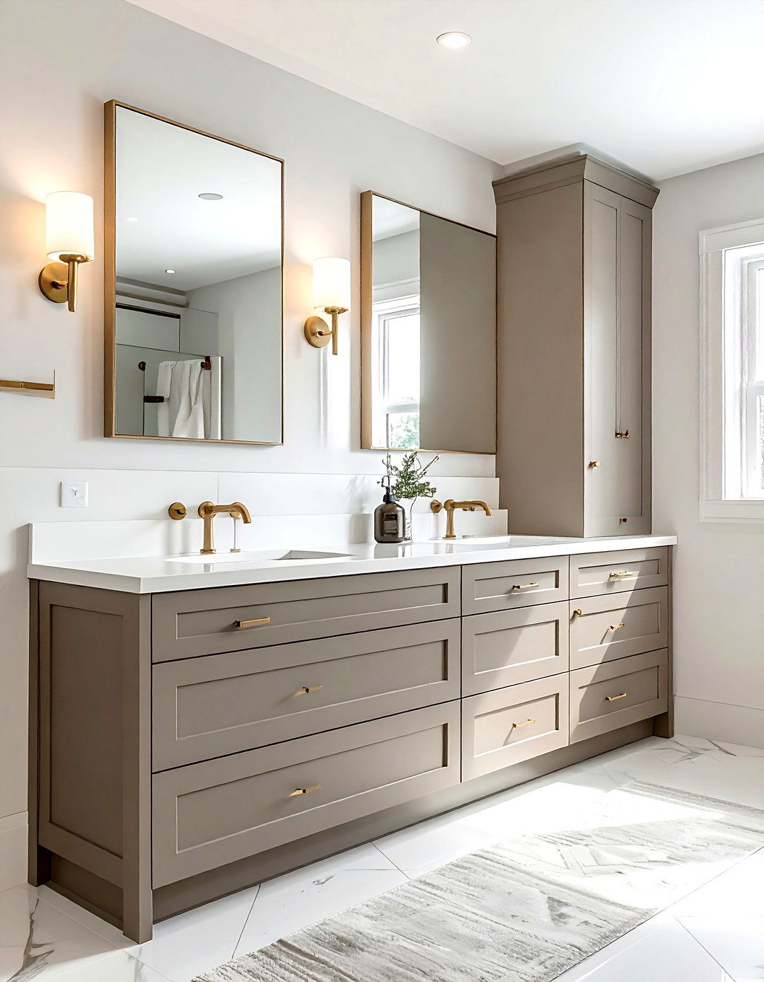 Greige bathroom cabinets - 30 gray bathroom decor ideas