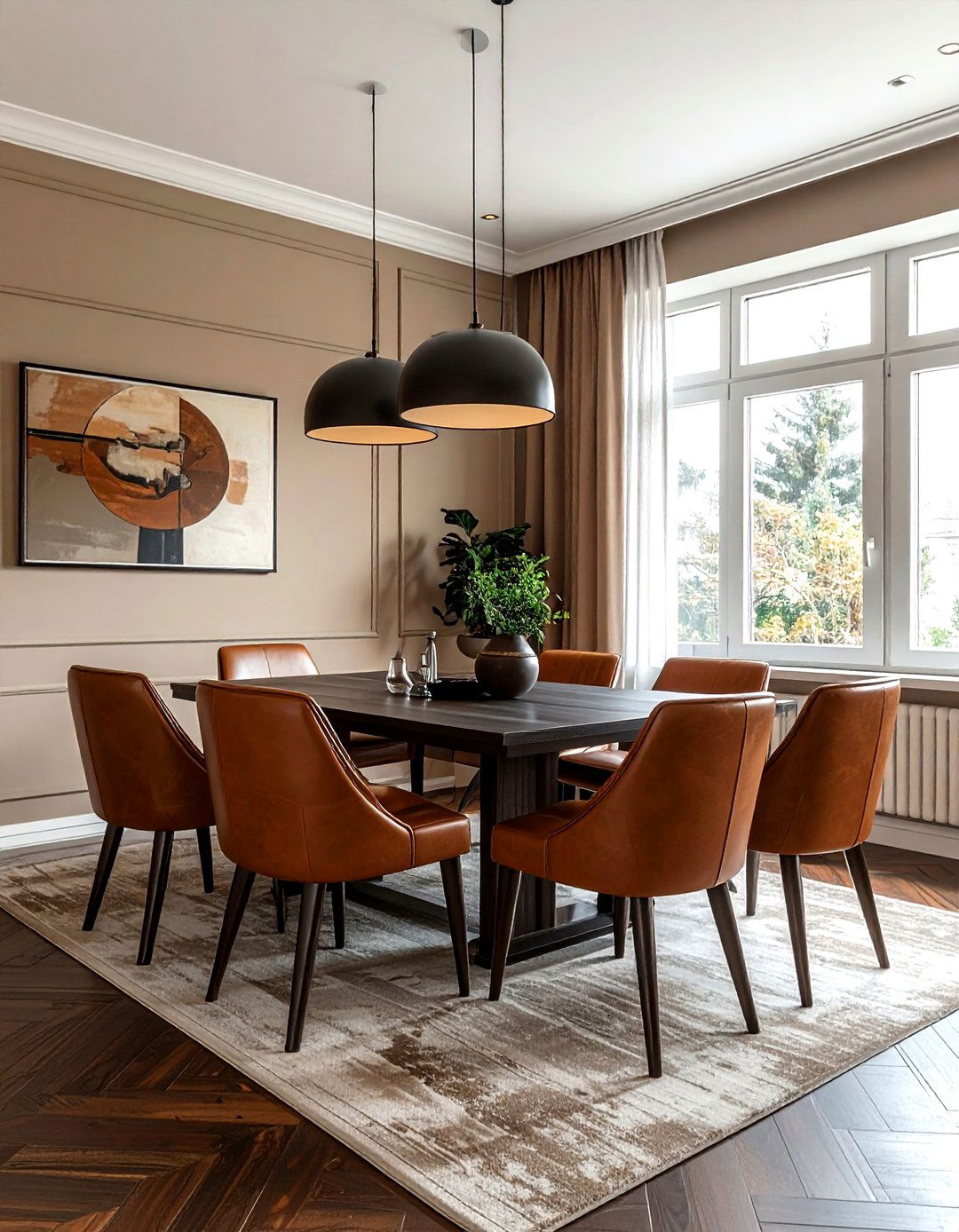 Greige dining room with leather chairs - 30 greige dining room ideas