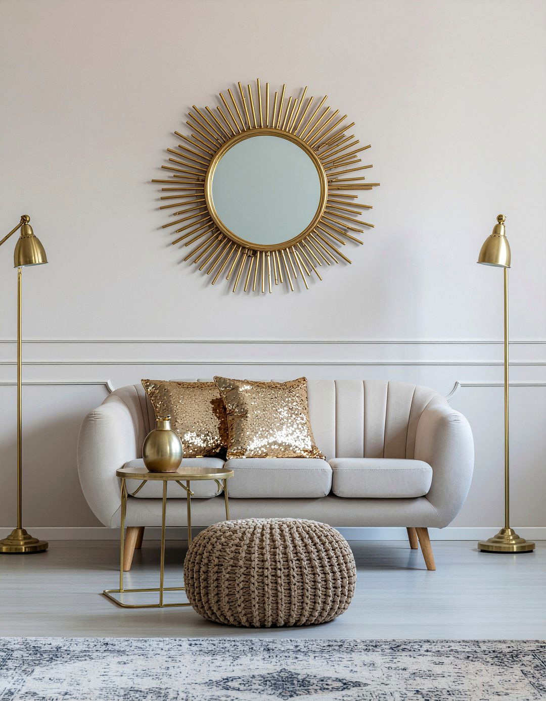 Greige living room with gold decor - 30 greige living room ideas