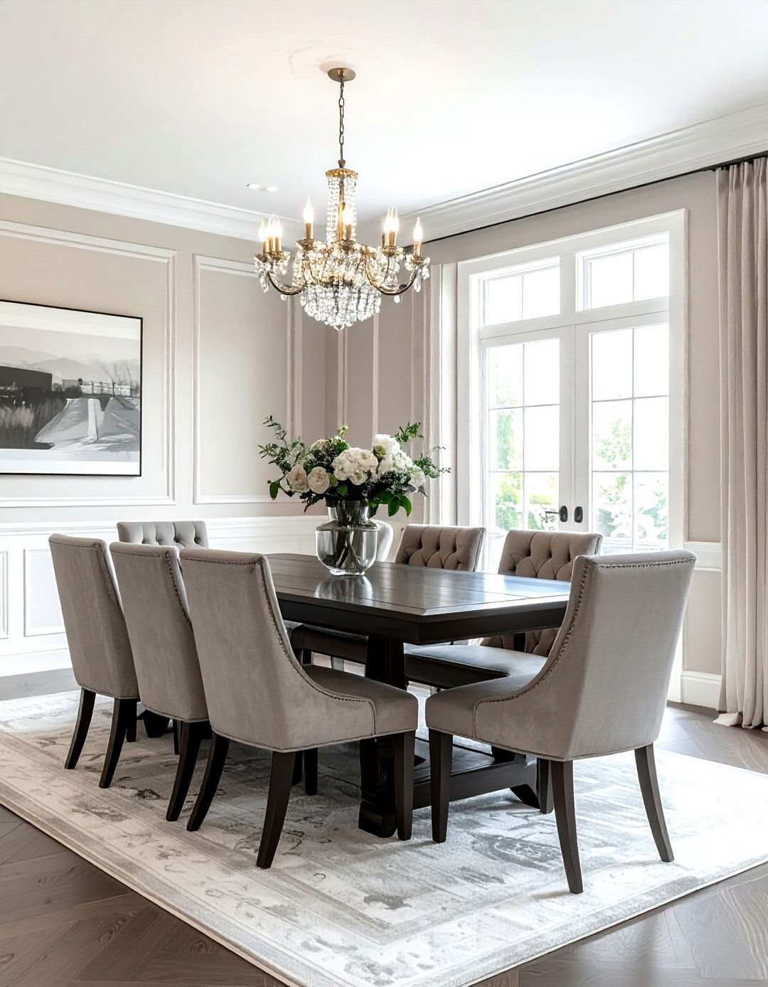 Greige with white trim dining room - 30 dining room paint ideas