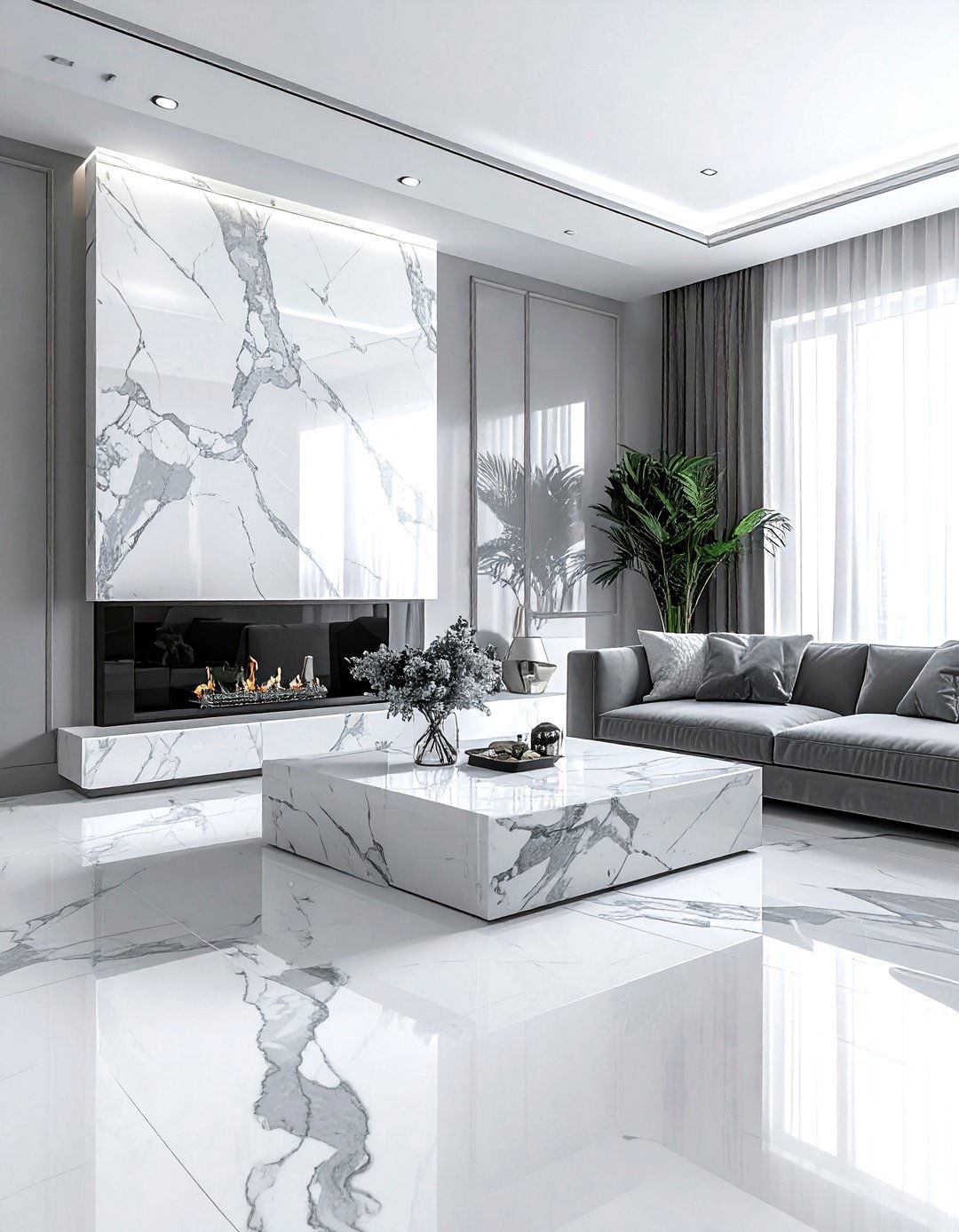 Grey And White Living Room With Marble - 30 grey and white living room ideas