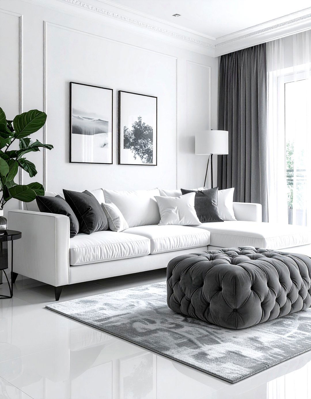 Grey And White Living Room With Velvet - 30 grey and white living room ideas