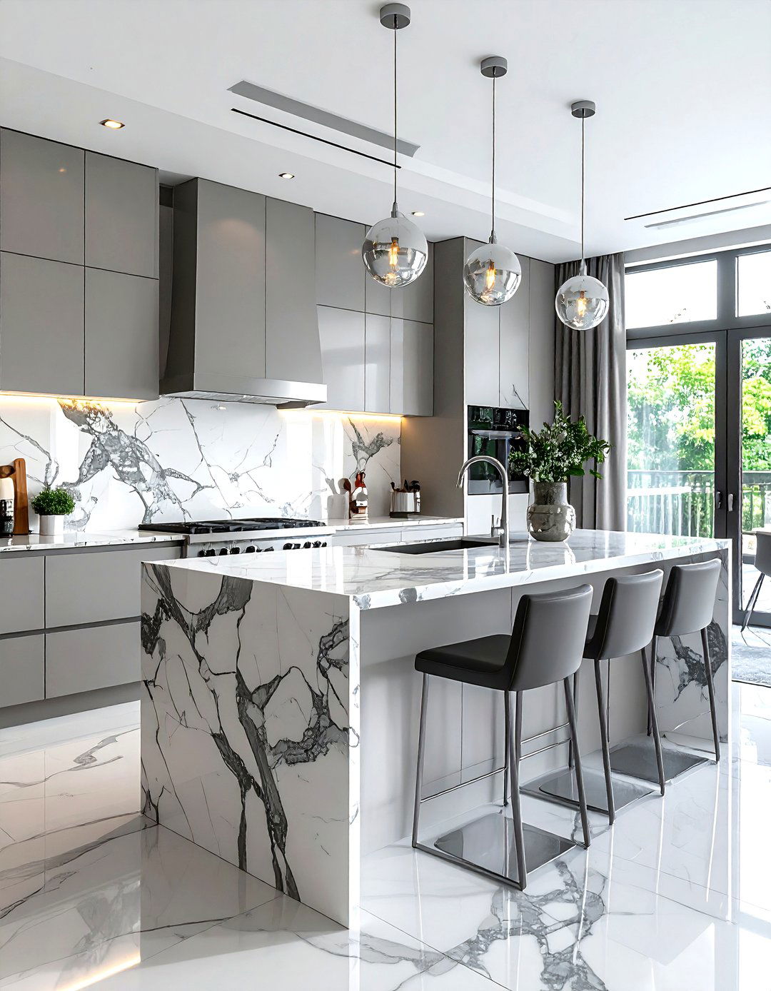 Grey And White Marble Backsplash - 30 grey kitchen decor ideas