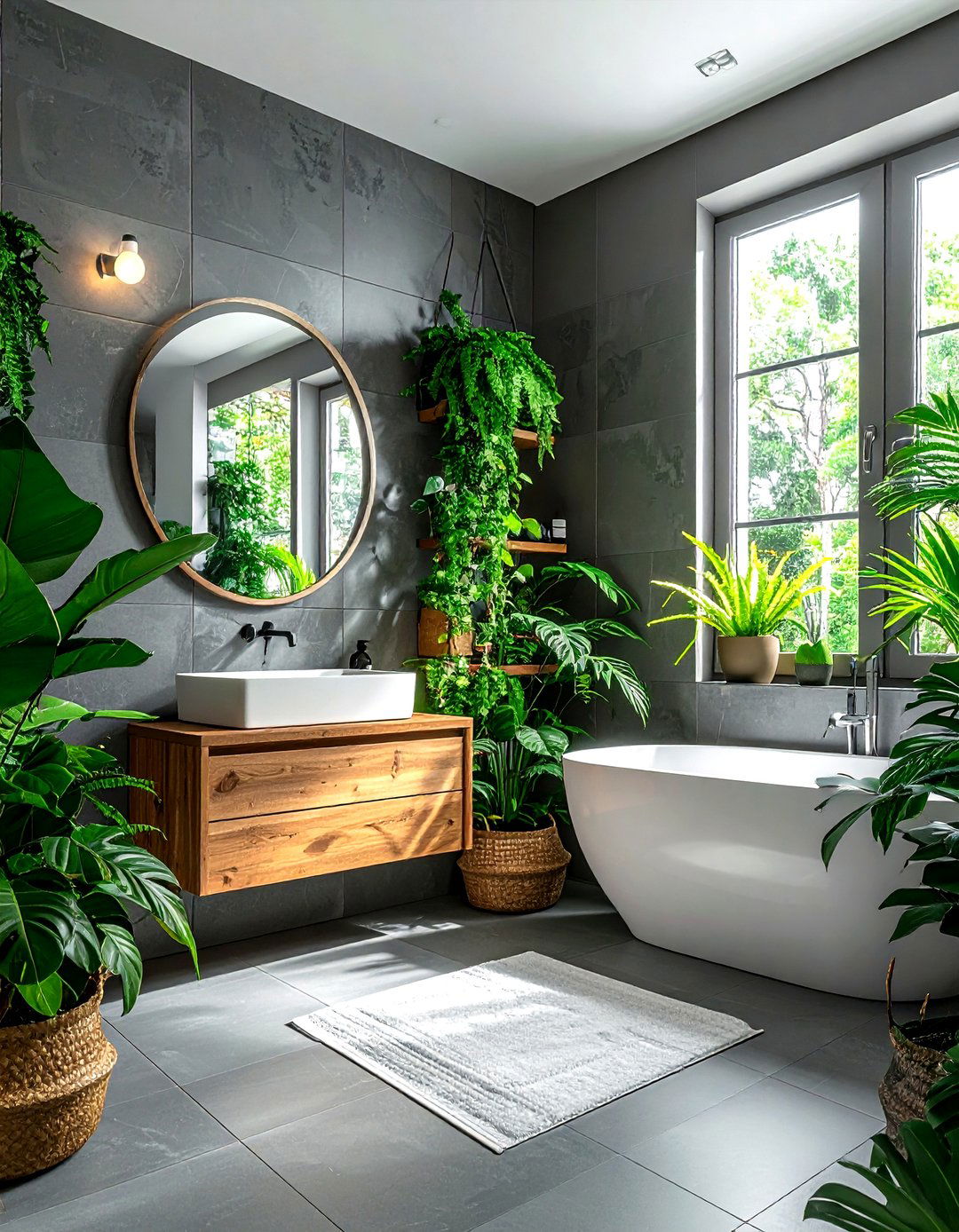Grey Bathroom With Green Plants - 30 grey bathroom design ideas