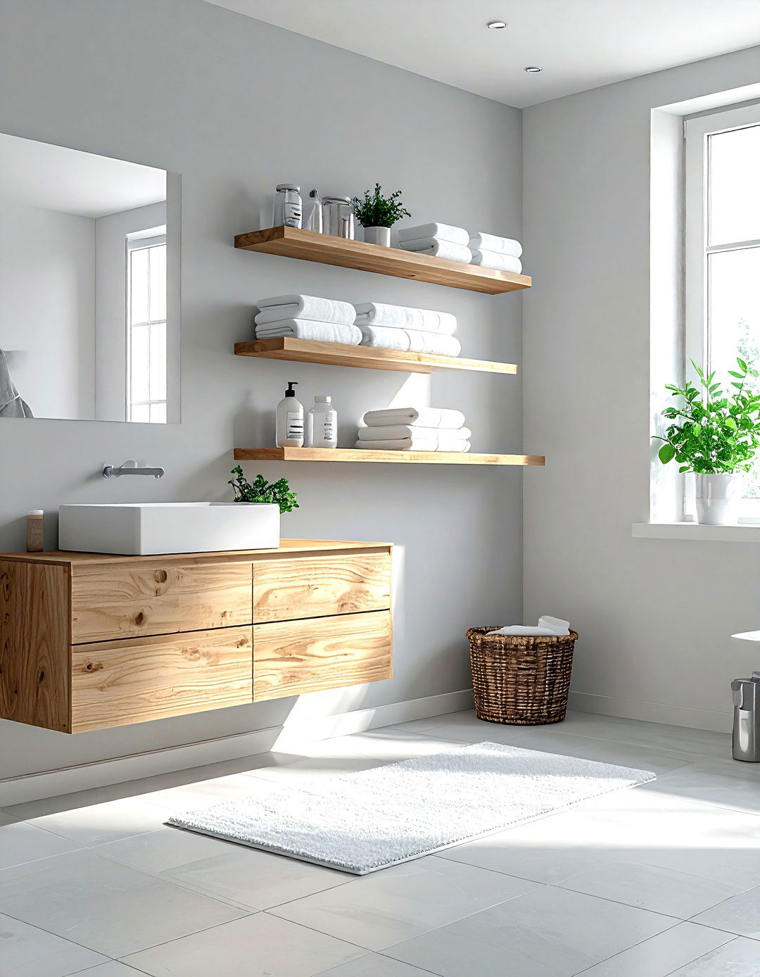 Grey Bathroom With Open Shelves - 30 grey bathroom design ideas