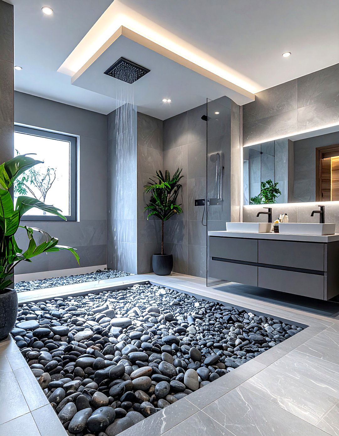Grey Bathroom With Pebble Floor - 30 grey bathroom design ideas