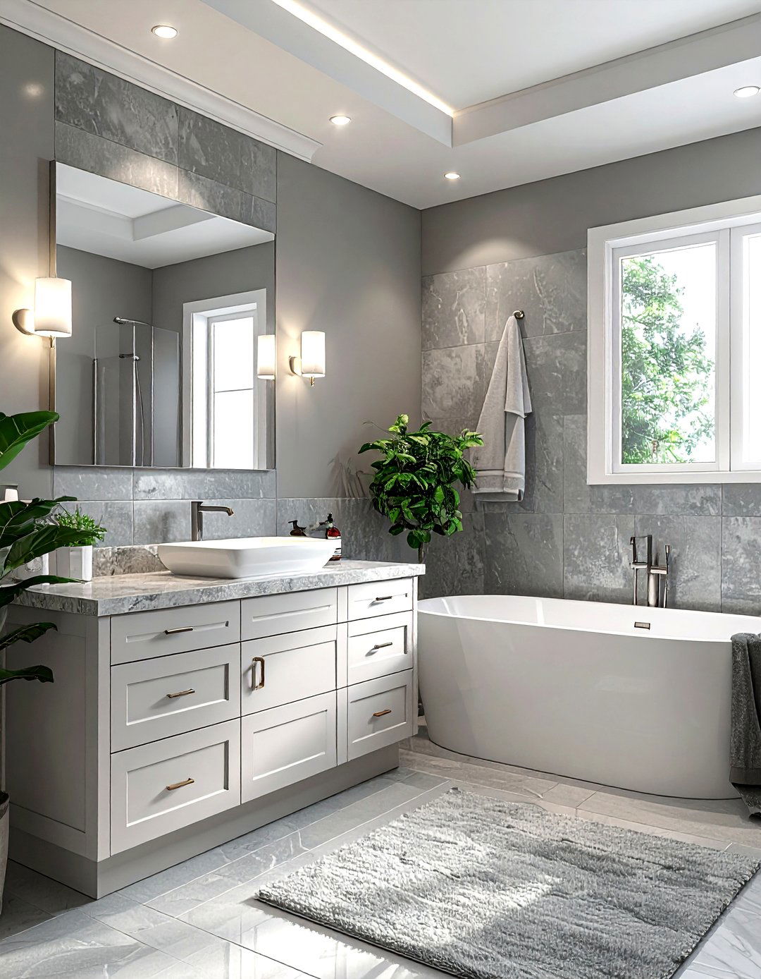 Grey Bathroom With Textured Wallpaper - 30 grey bathroom design ideas