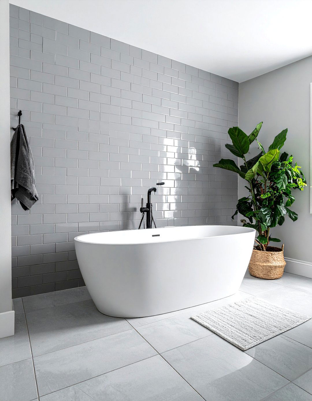 Grey Beveled Subway Tile Accent Wall - 30 beveled subway tile bathroom ideas