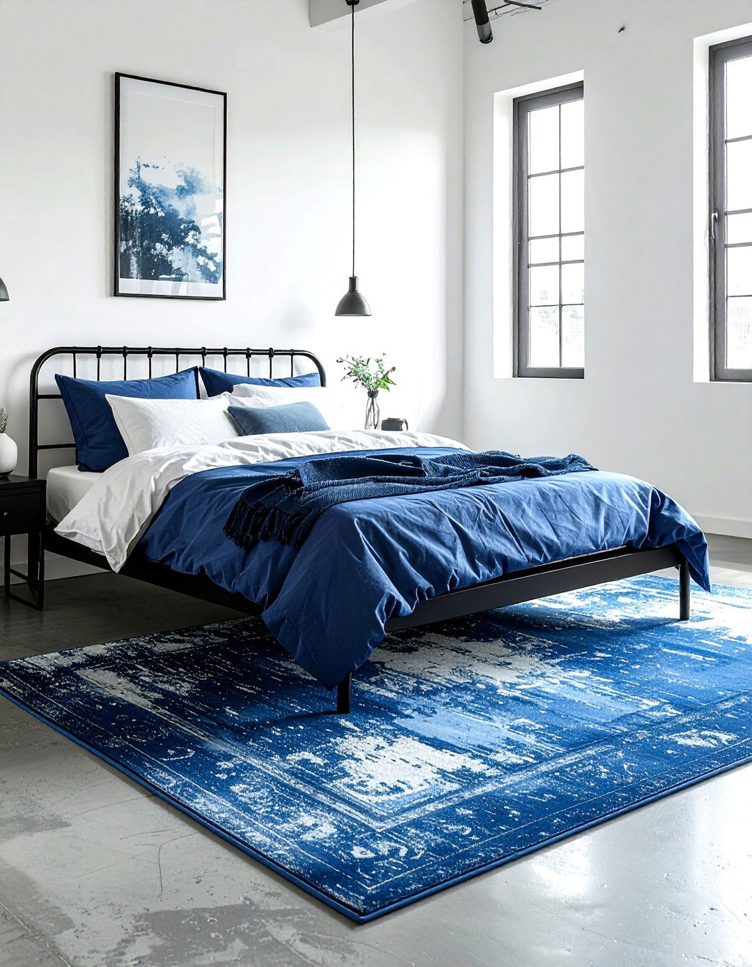 Grey Blue Industrial Rug - 30 industrial blue bedroom ideas