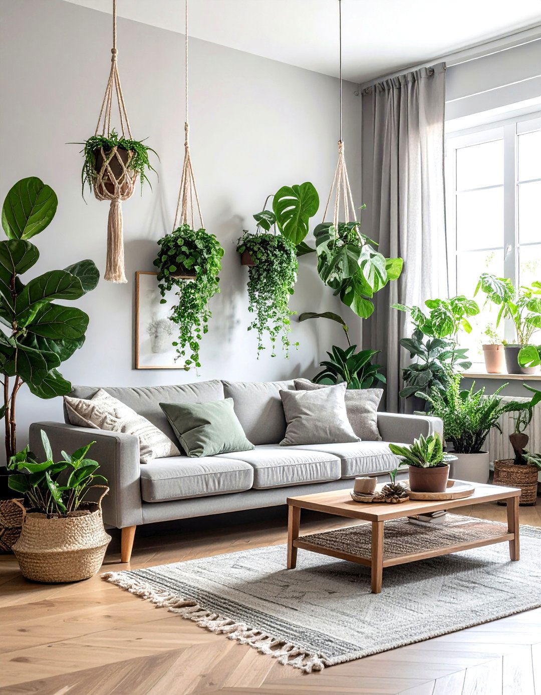 Grey Boho Living Room With Plants - 30 bohemian grey living room ideas