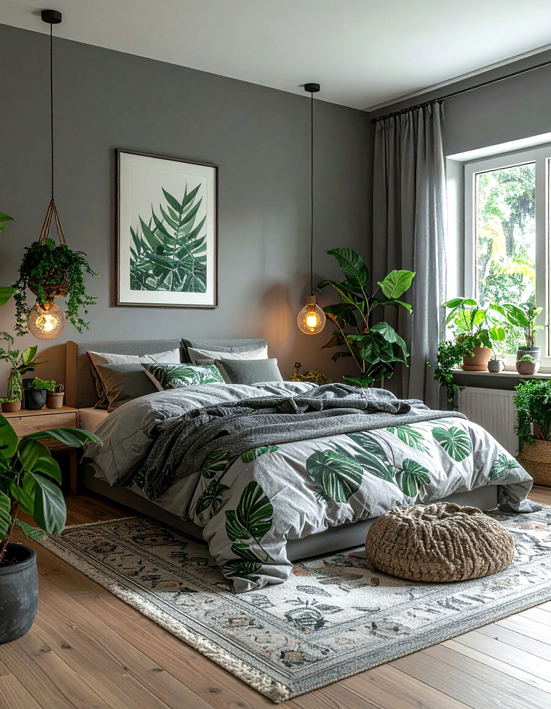 Grey Botanical Boho Bedroom - 30 bohemian grey bedroom ideas