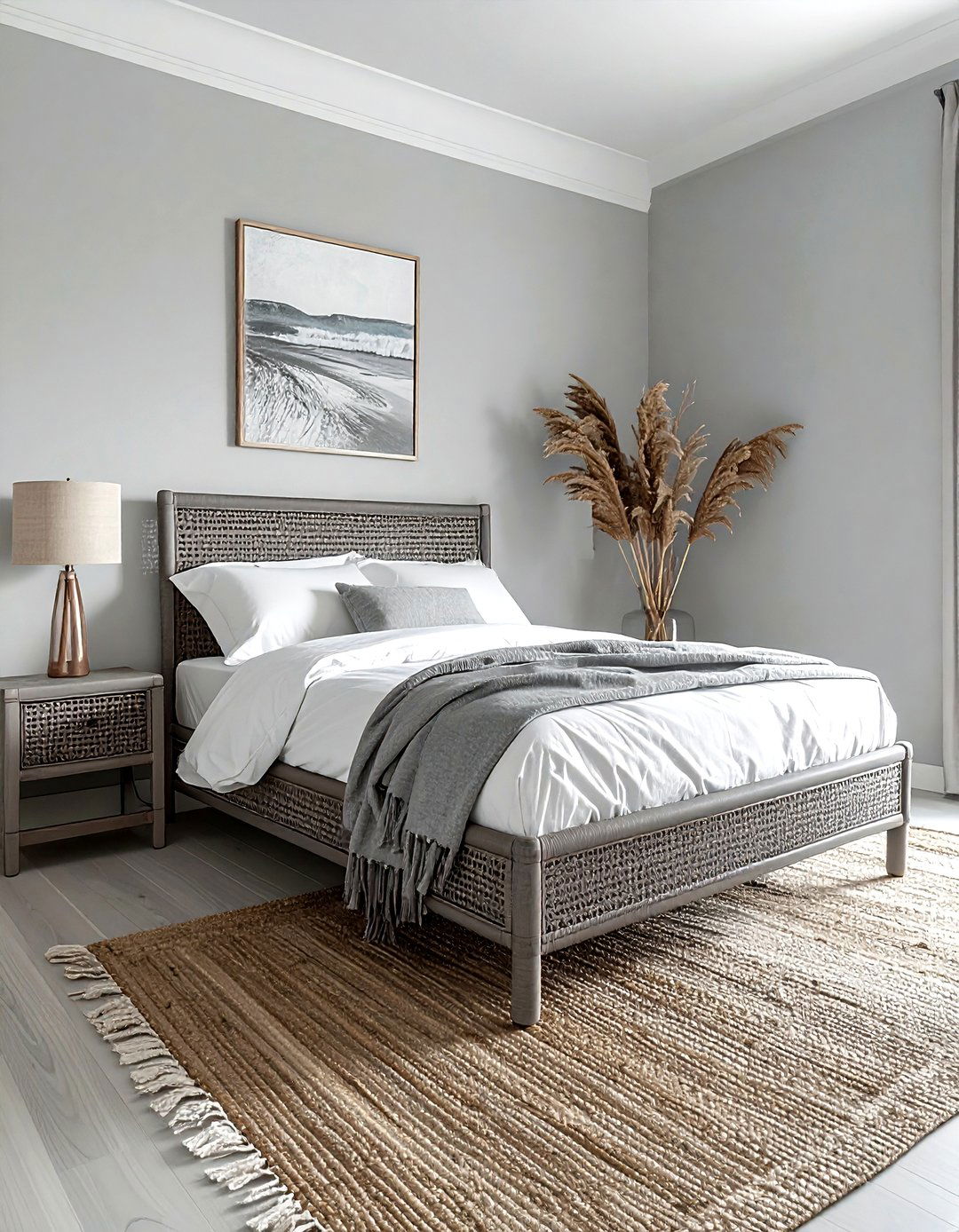 Grey Cane Bed Coastal Style - 30 coastal grey bedroom ideas