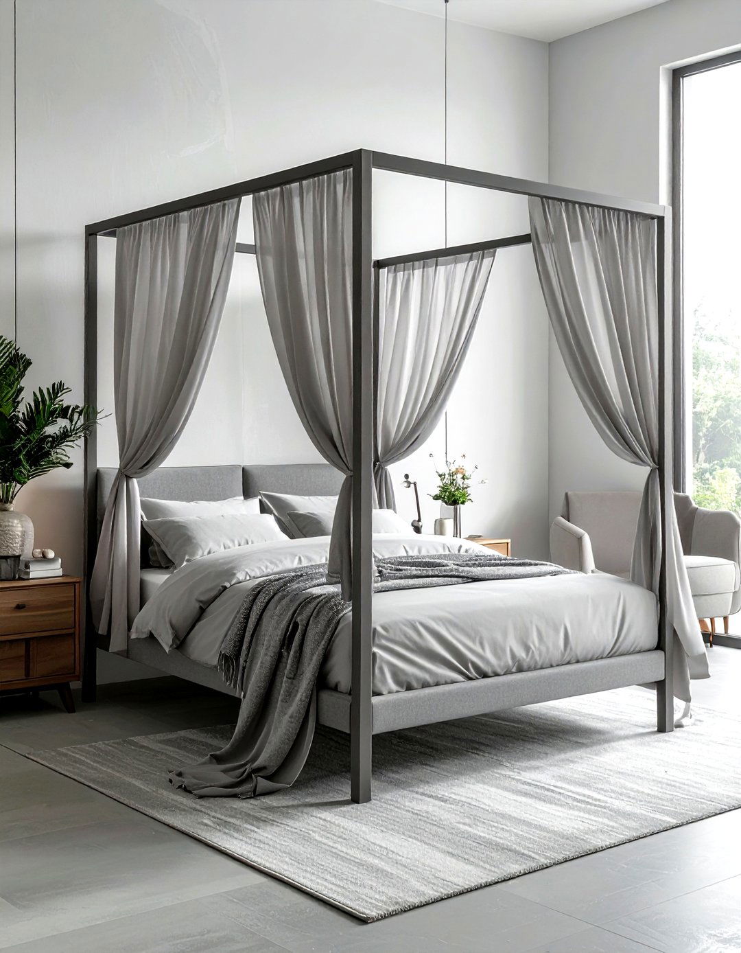 Grey Canopy Bed - 30 gray bedroom furniture ideas