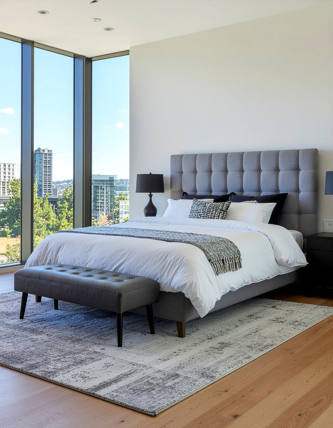 Grey Channel Tufted Headboard - 30 bedroom velvet headboards