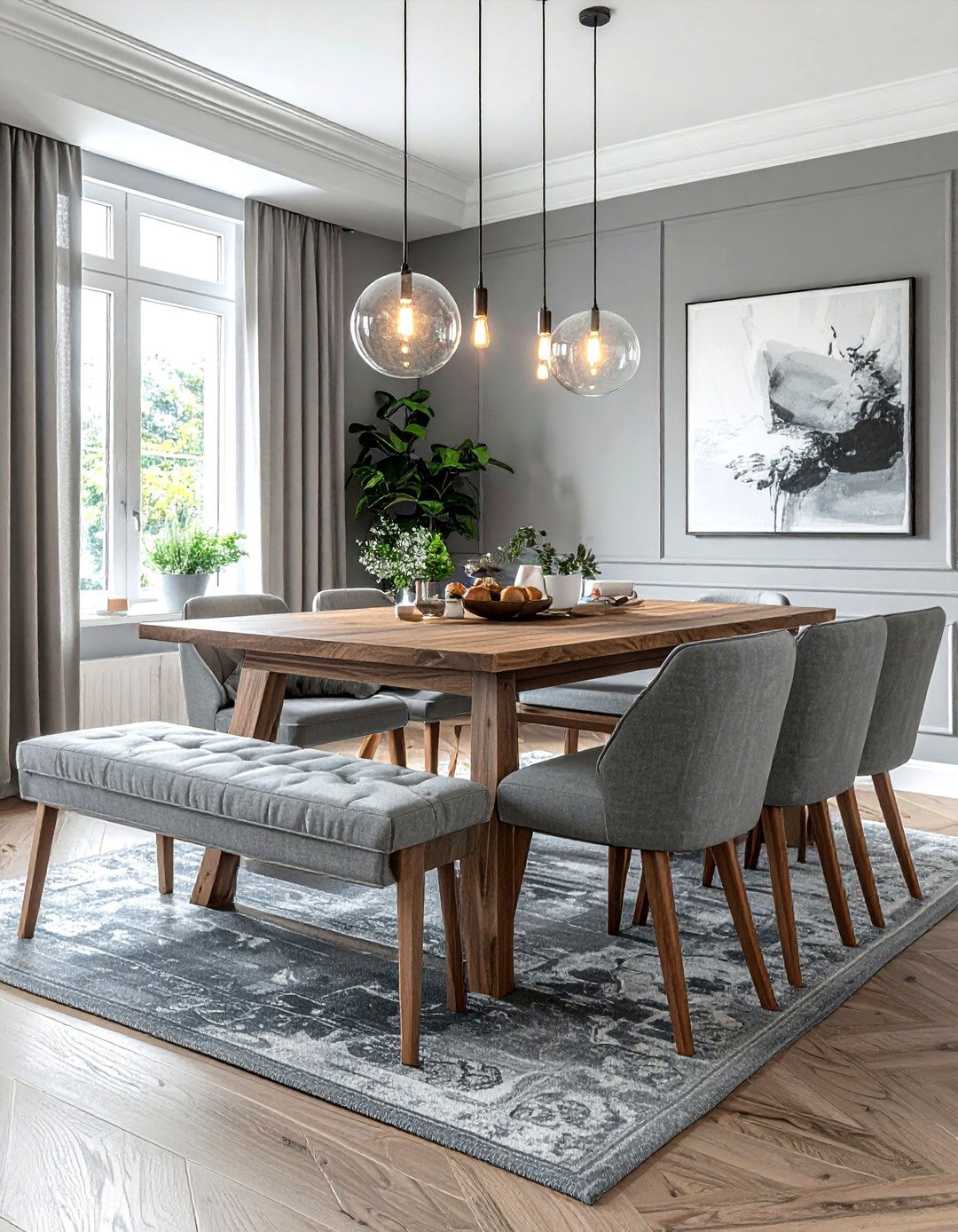 Grey Dining Room With Bench Seating - 30 grey dining room design ideas