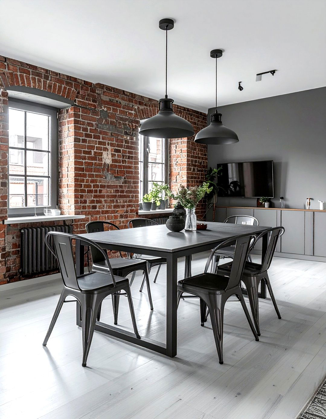 Grey Dining Room With Brick Wall - 30 grey dining room design ideas