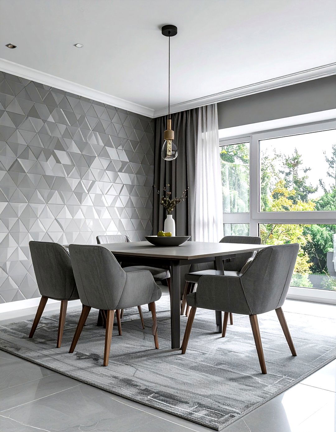Grey Dining Room With Patterned Wallpaper - 30 grey dining room design ideas