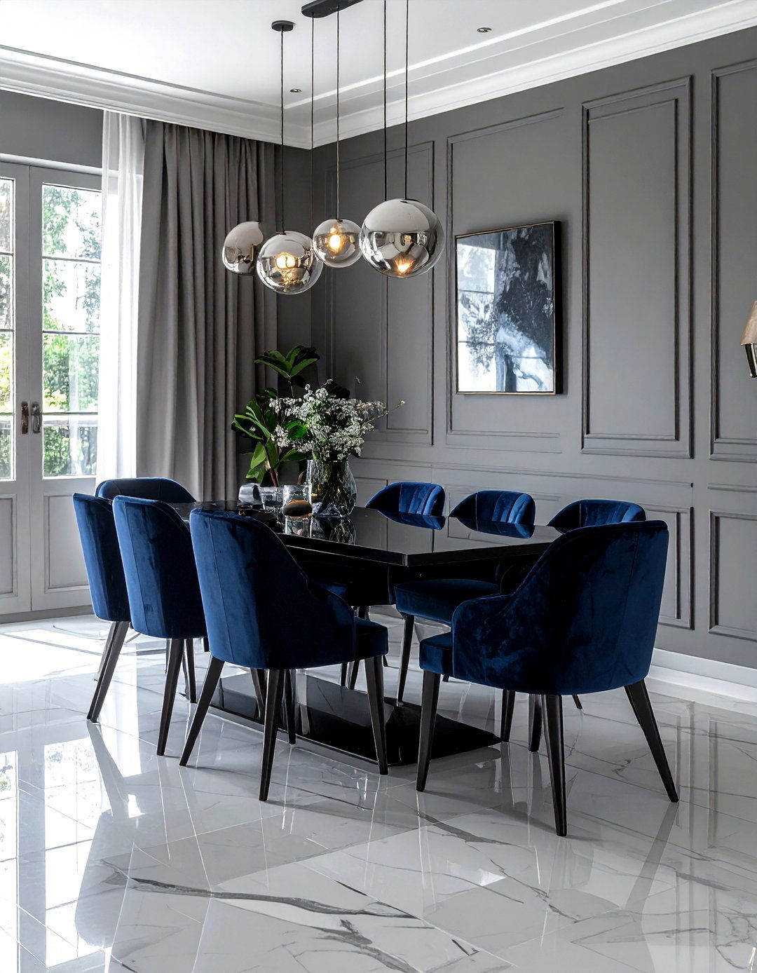 Grey Dining Room With Velvet Chairs - 30 grey dining room design ideas