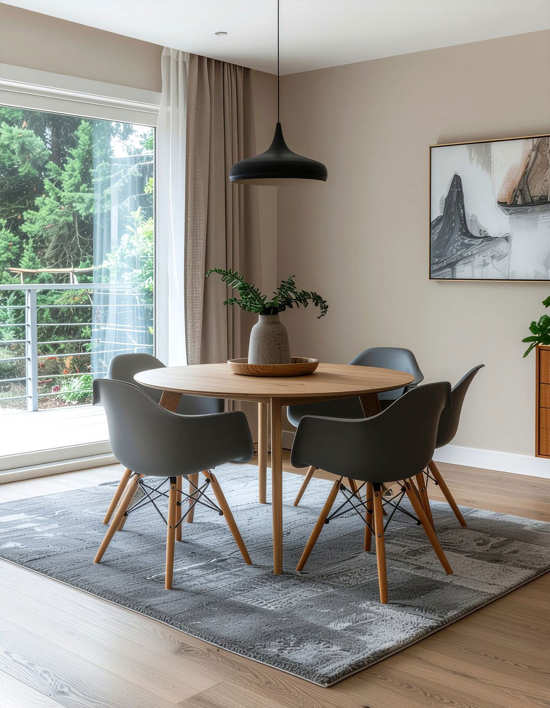 Grey Eames chairs in neutral dining room - 30 Eames dining chair ideas
