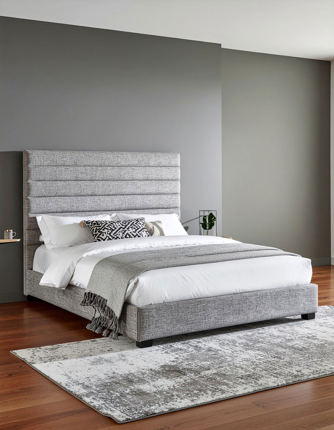 Grey Fabric Channel Headboard - 30 bedroom channel tufted headboards