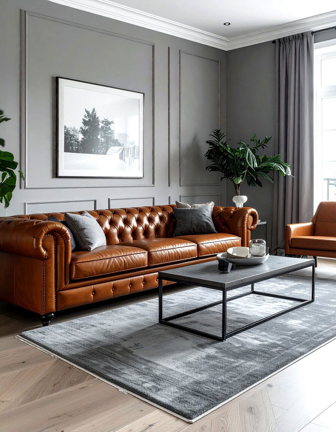 Grey Farmhouse Living Room With Leather Furniture - 30 farmhouse grey living room ideas