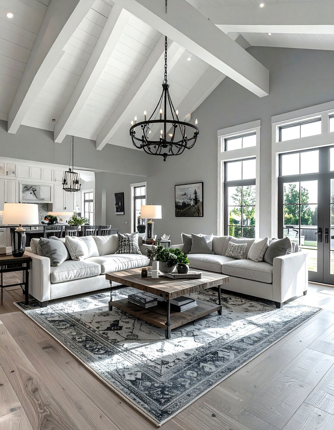Grey Farmhouse Living Room With Vaulted Ceiling - 30 farmhouse grey living room ideas