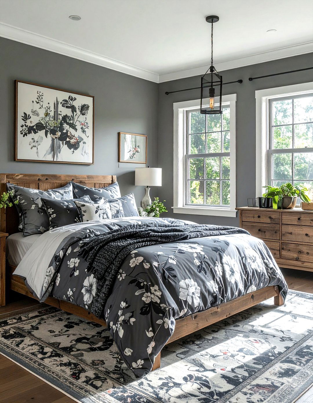 Grey Floral Farmhouse Bedroom - 30 farmhouse grey bedroom ideas