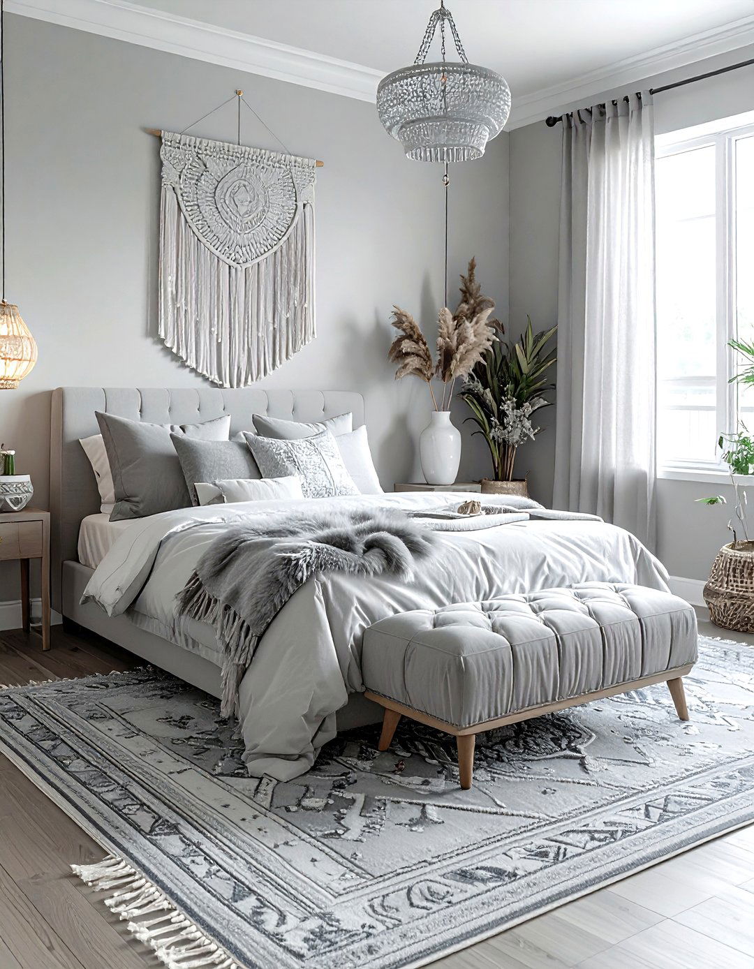 Grey Fringe Boho Bedroom - 30 bohemian grey bedroom ideas