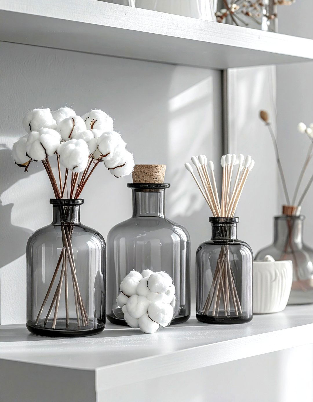 Grey Glass Apothecary Jars - 30 grey bathroom accessories ideas