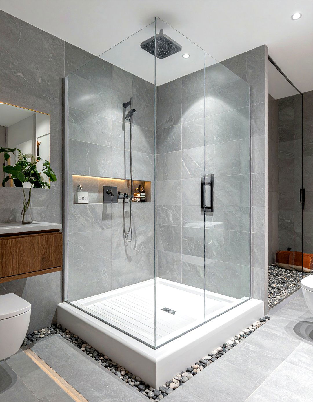 Grey Glass Tile Walk In Shower - 30 glass tile bathroom ideas