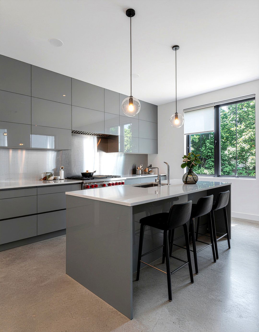 Grey Gloss Kitchen Cabinets - 30 slab door kitchen cabinet ideas