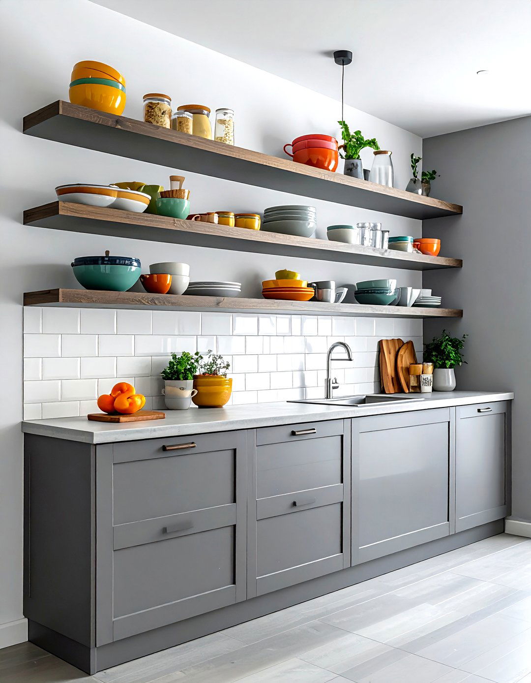 Grey Kitchen Floating Shelves - 30 grey kitchen furniture ideas