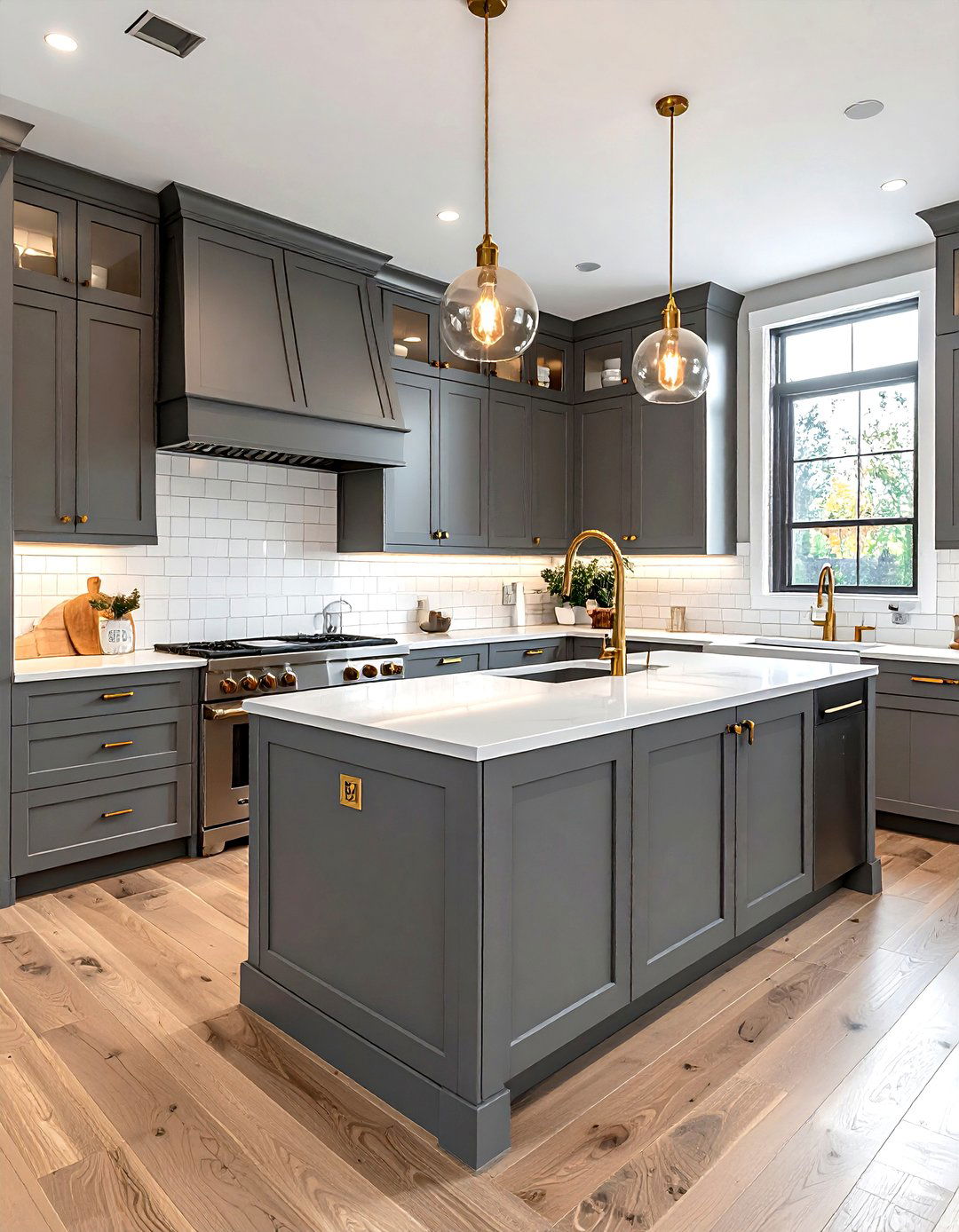Grey Kitchen With Brass Fixtures - 30 grey kitchen design ideas