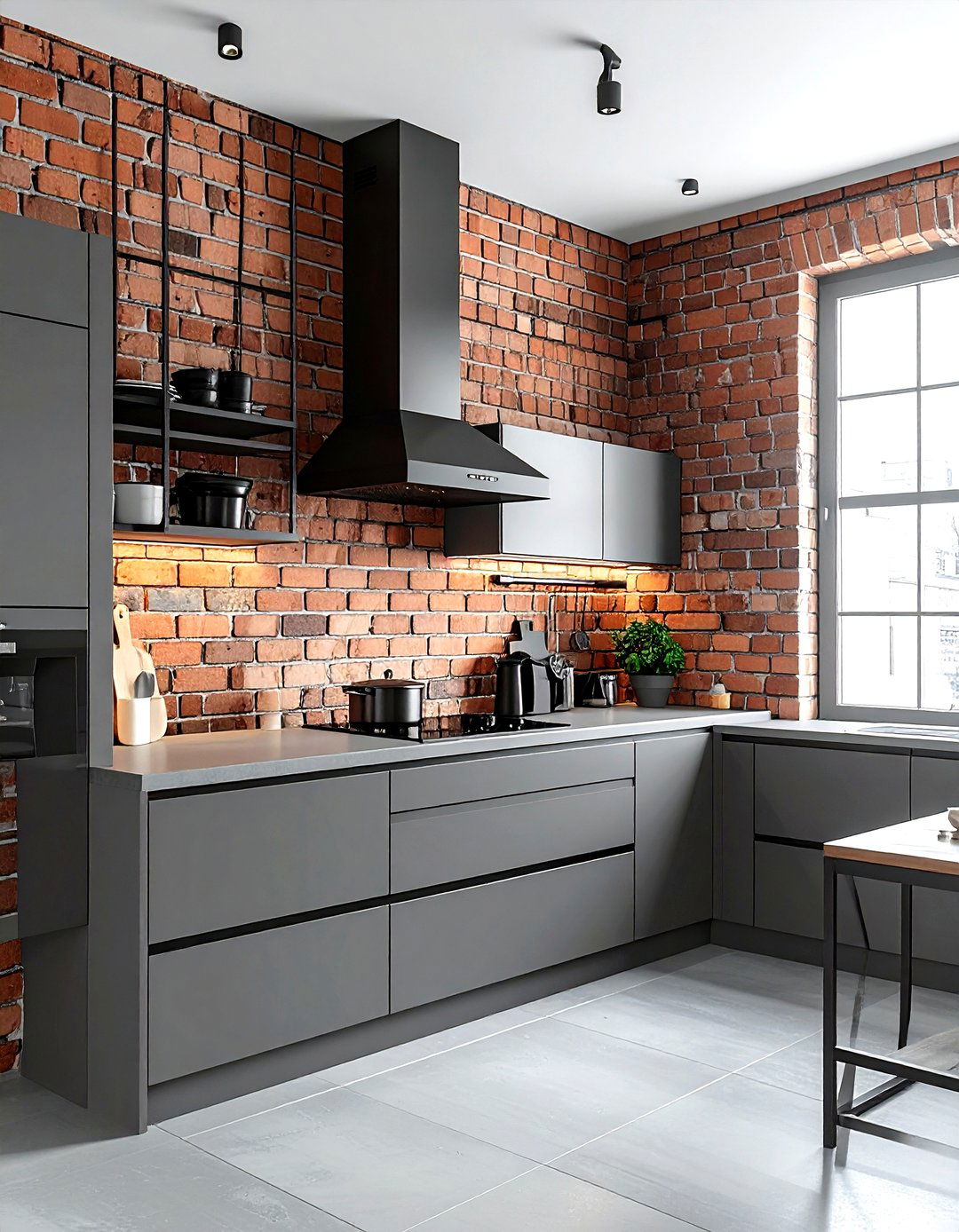 Grey Kitchen With Brick Wall - 30 grey kitchen decor ideas